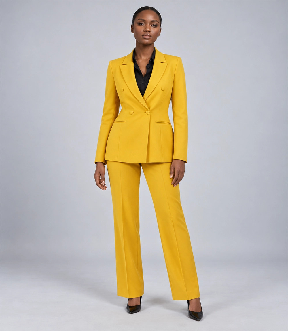 Women's Yellow Double Breasted Business 2 Piece Suit - Suit Heritage