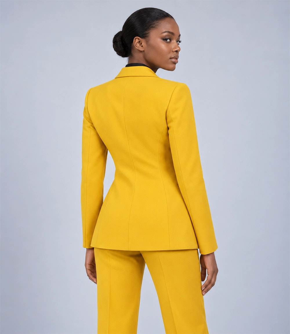 Women's Yellow Double Breasted Business 2 Piece Suit Back - Suit Heritage