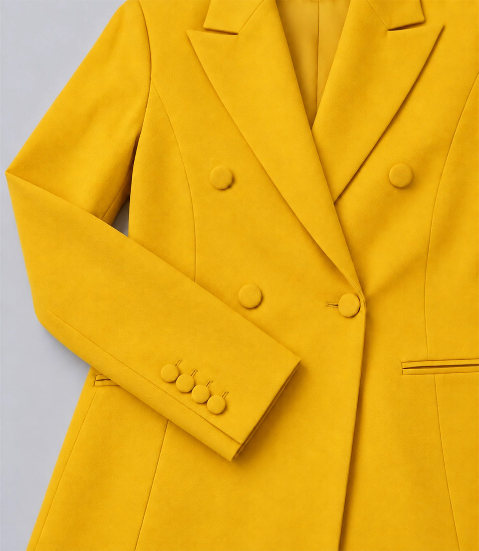 Women's Yellow Double Breasted Business 2 Piece Suit Blazer - Suit Heritage
