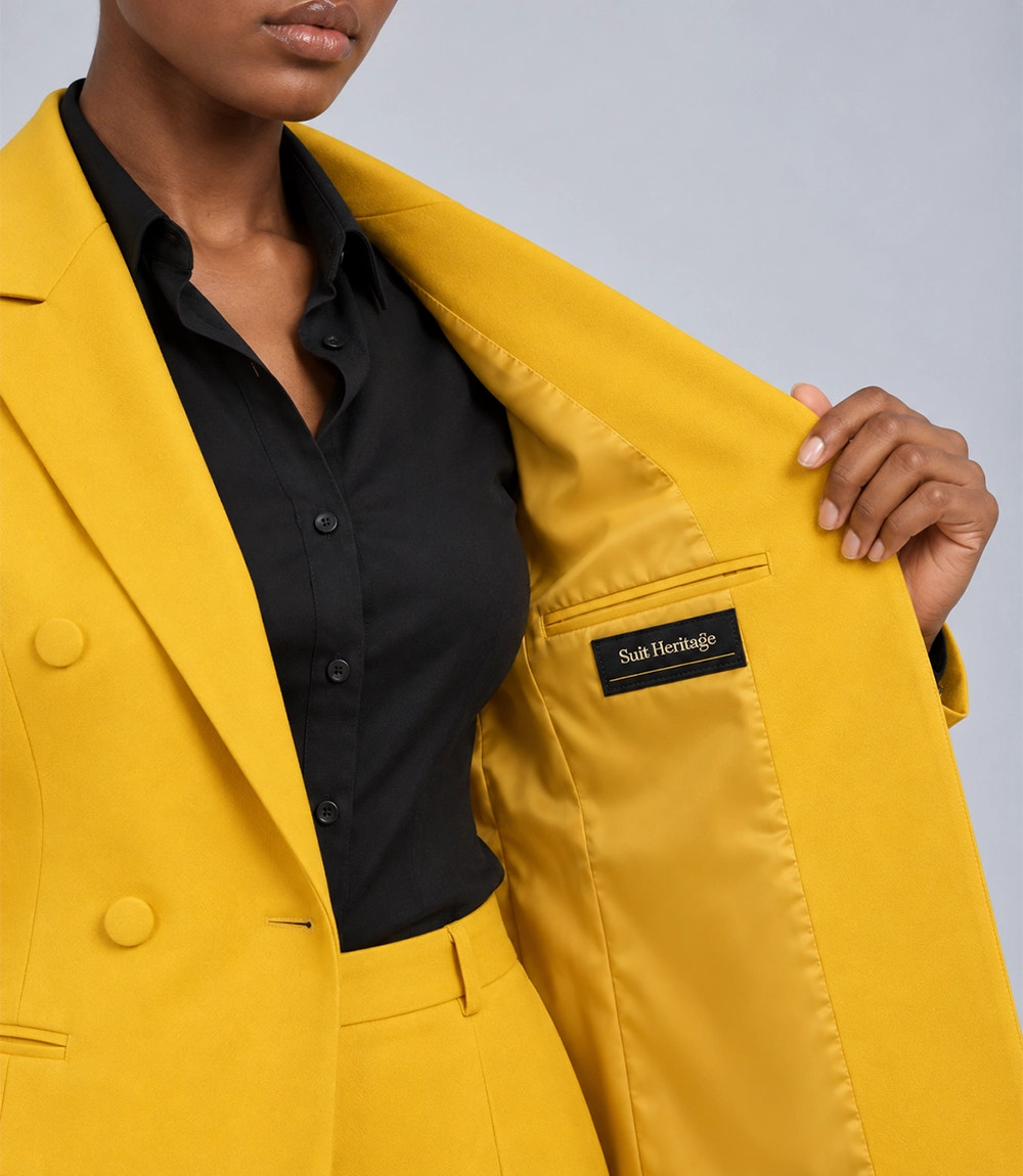 Women's Yellow Double Breasted Business 2 Piece Suit Inner - Suit Heritage