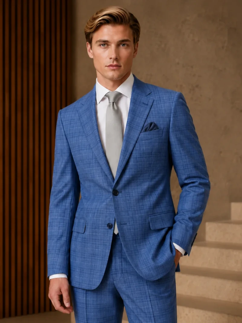 Ashford Cotton Blue Plaid Suit