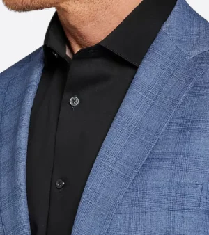 Ashford Cotton Blue Plaid Suit Collar