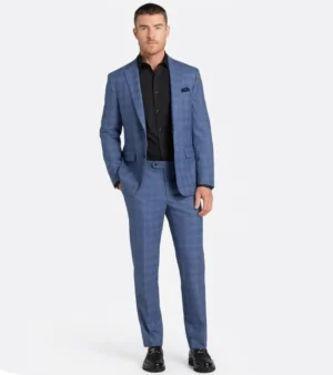 Ashford Cotton Blue Plaid Suit Front