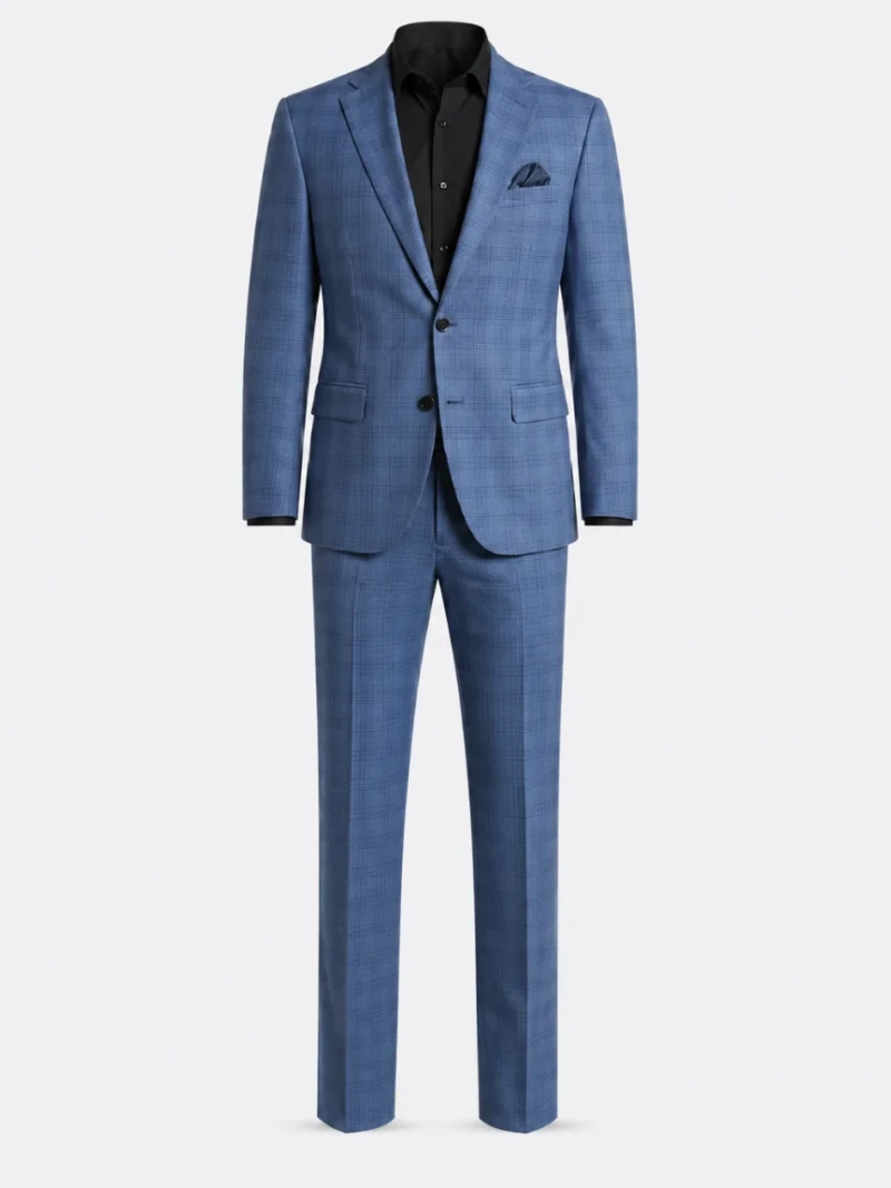 Ashford Cotton Blue Plaid Suit Front