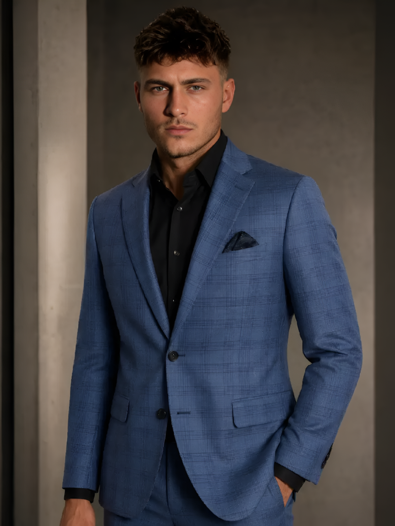 Ashford Cotton Blue Plaid Suit Model - Suitheritage