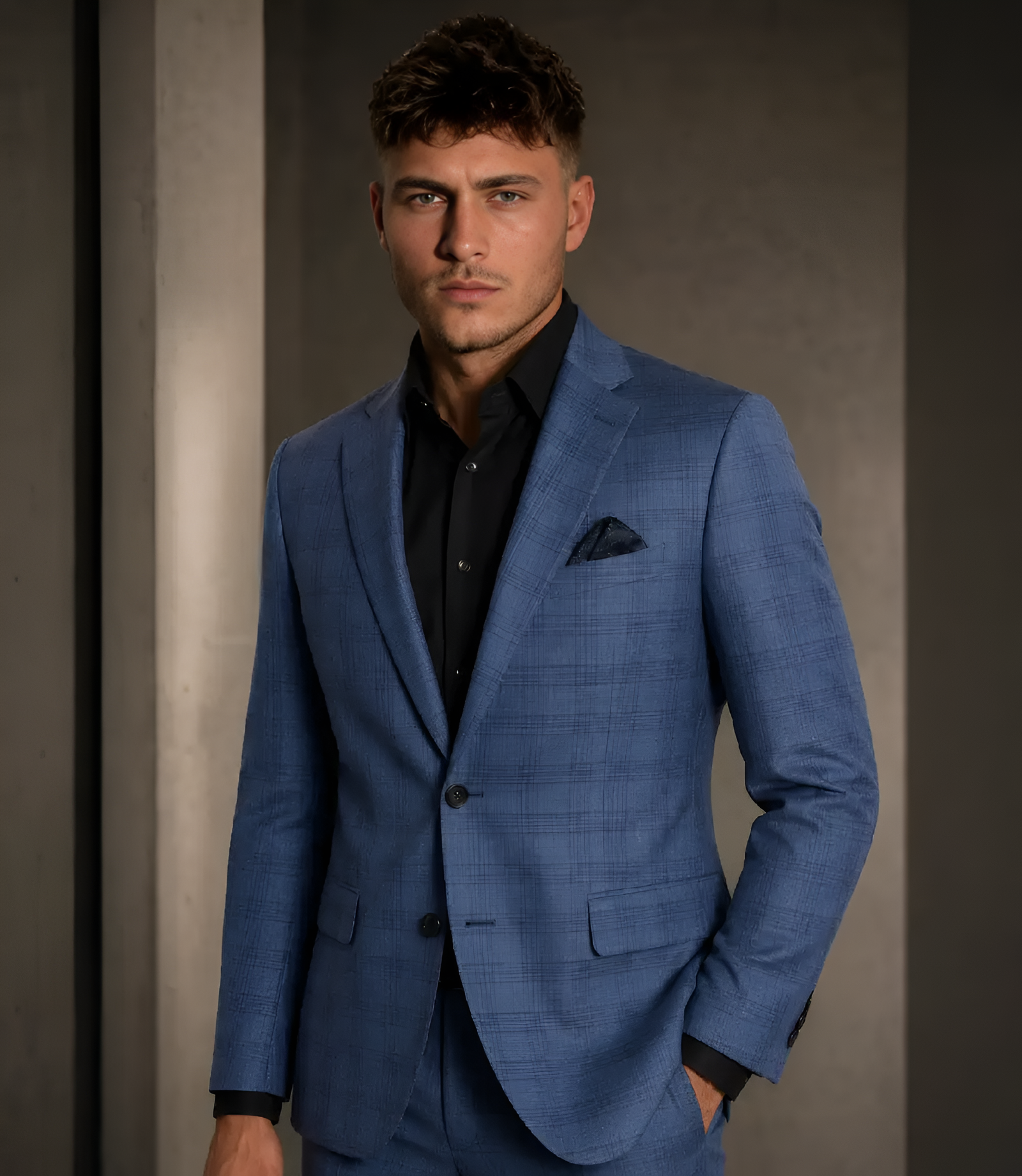 Ashford Cotton Blue Plaid Suit Model - Suitheritage