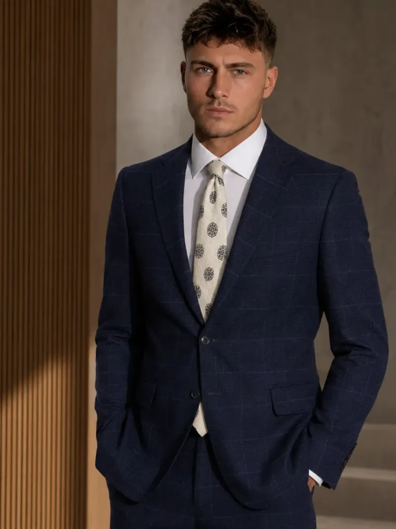 Ashford Cotton Check Navy Suit Model