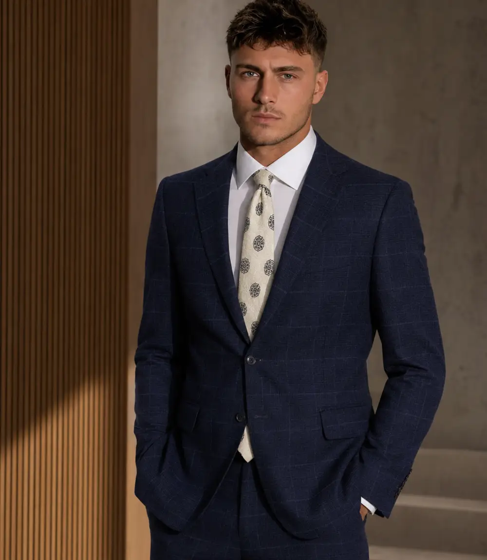 Ashford Cotton Check Navy Suit Model