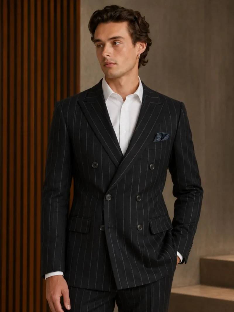 Ashford Cotton Pinstripe Black Suit