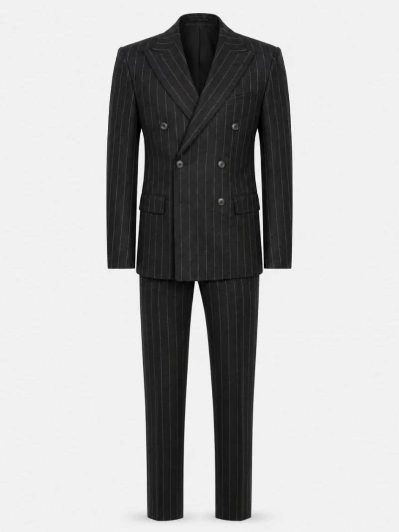 Ashford Cotton Pinstripe Black Suit Front View