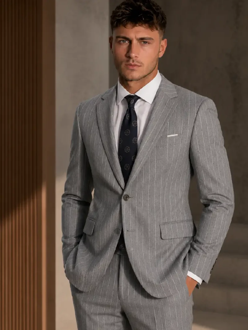Ashford Cotton Pinstripe Grey Suit Model Image