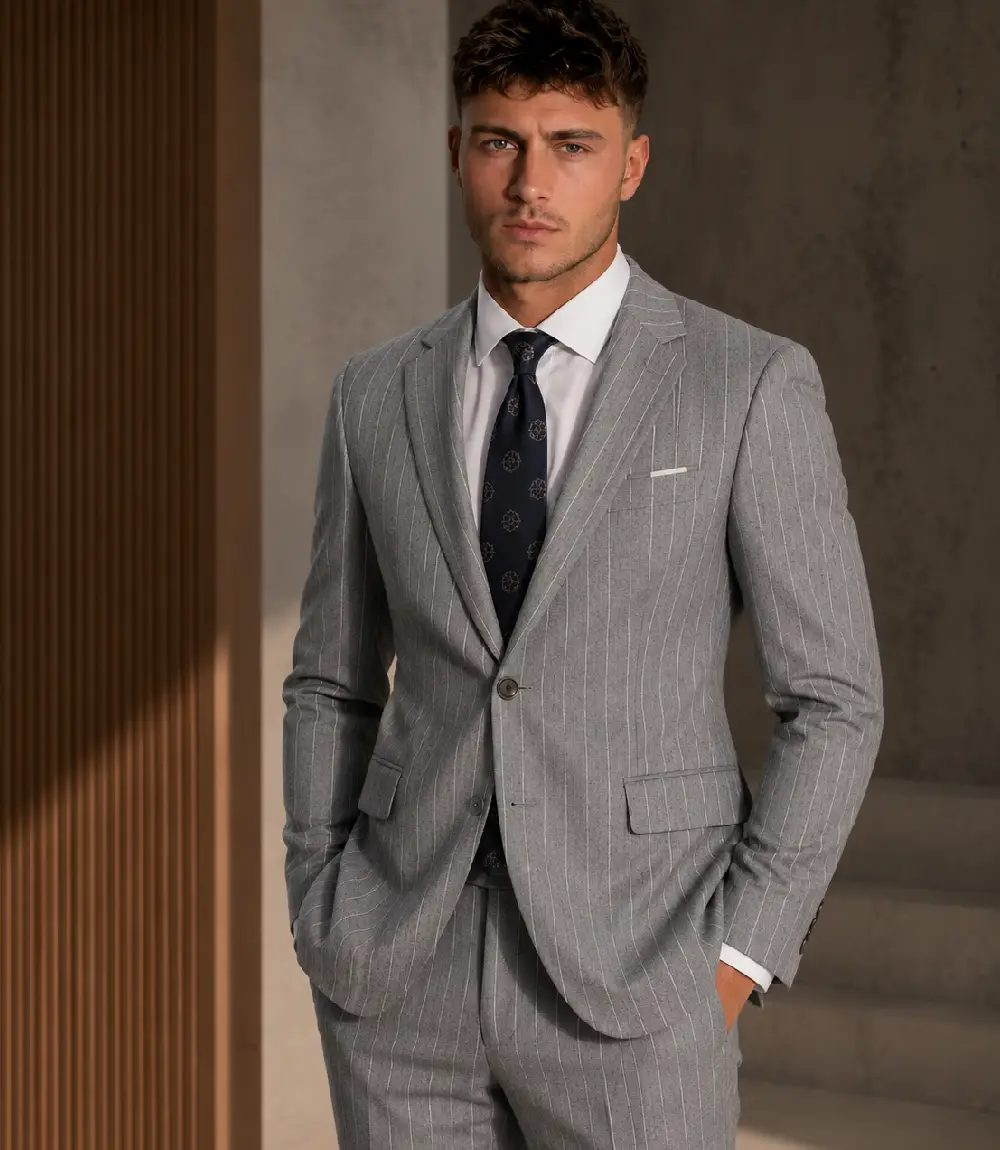 Ashford Cotton Pinstripe Grey Suit Model Image
