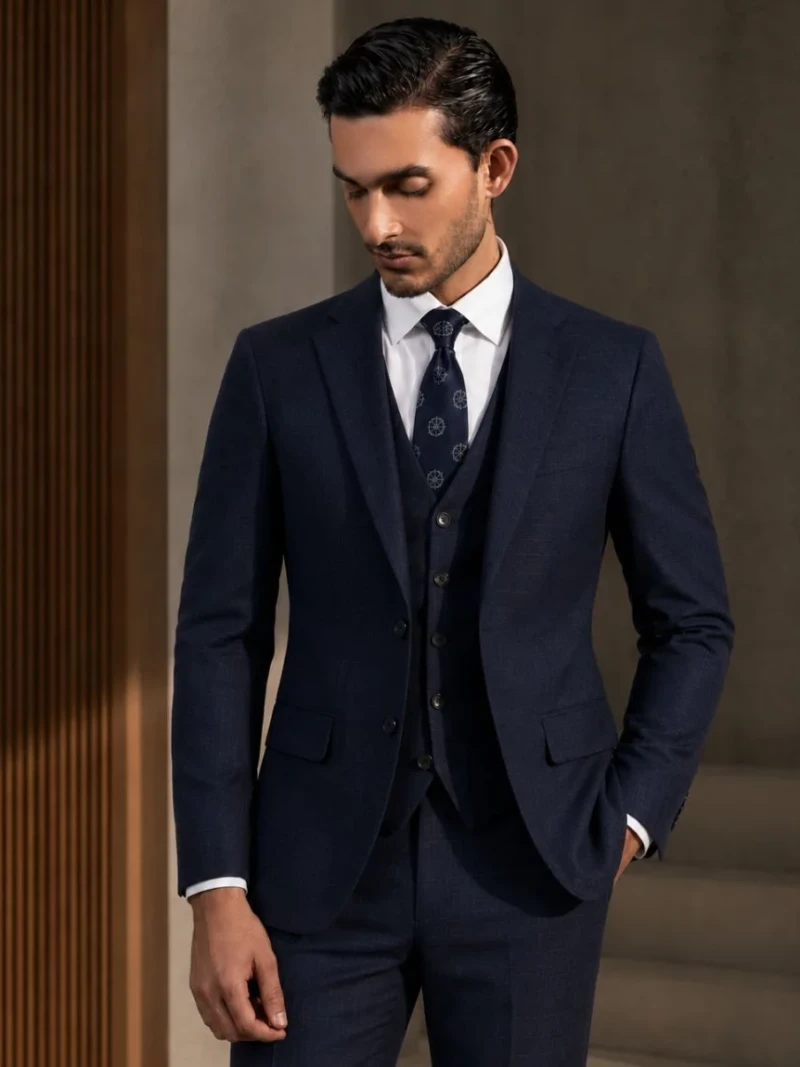 Ashford Cotton Plaid Dark Navy Suit