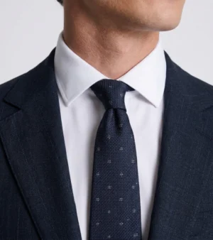 Ashford Cotton Plaid Dark Navy Suit Collar
