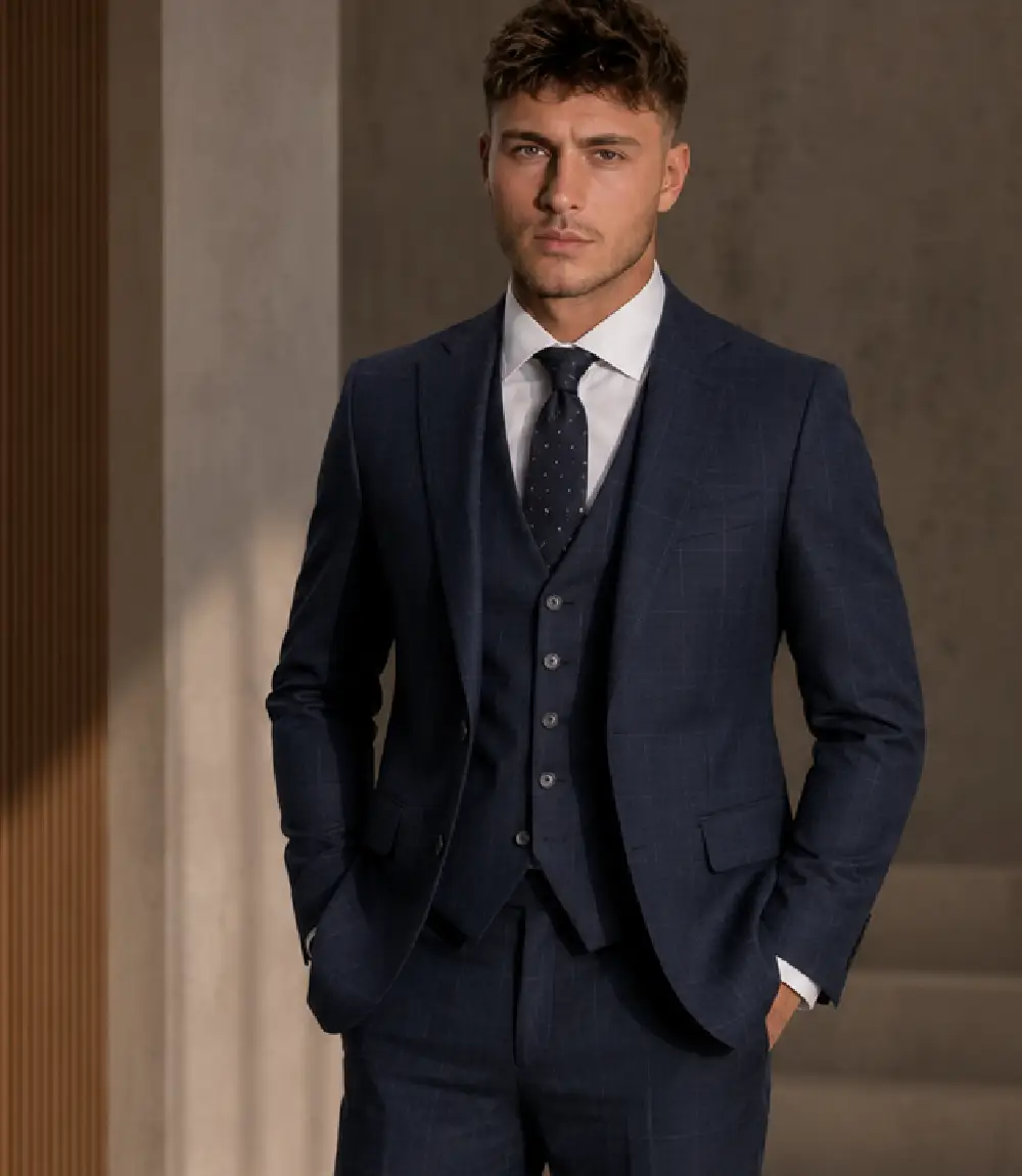 Ashford Cotton Plaid Dark Navy Suit Mode