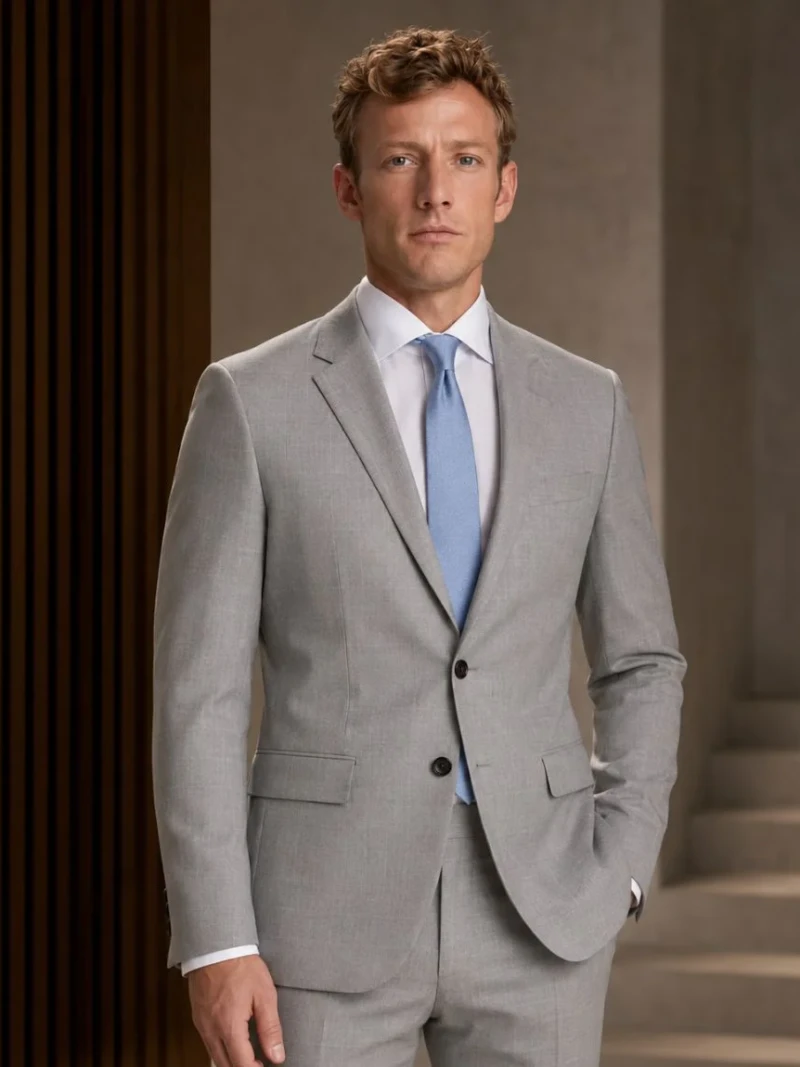 Ashford Cotton Plaid Light Grey Suit