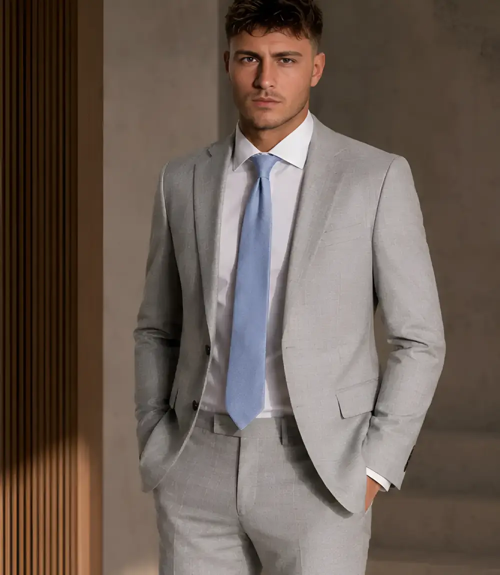 Ashford Cotton Plaid Light Grey Suit Model