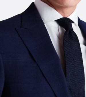 Ashford Cotton Textured Navy Suit Collar