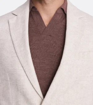 Ashford Herringbone Cotton Cream Suit Collar