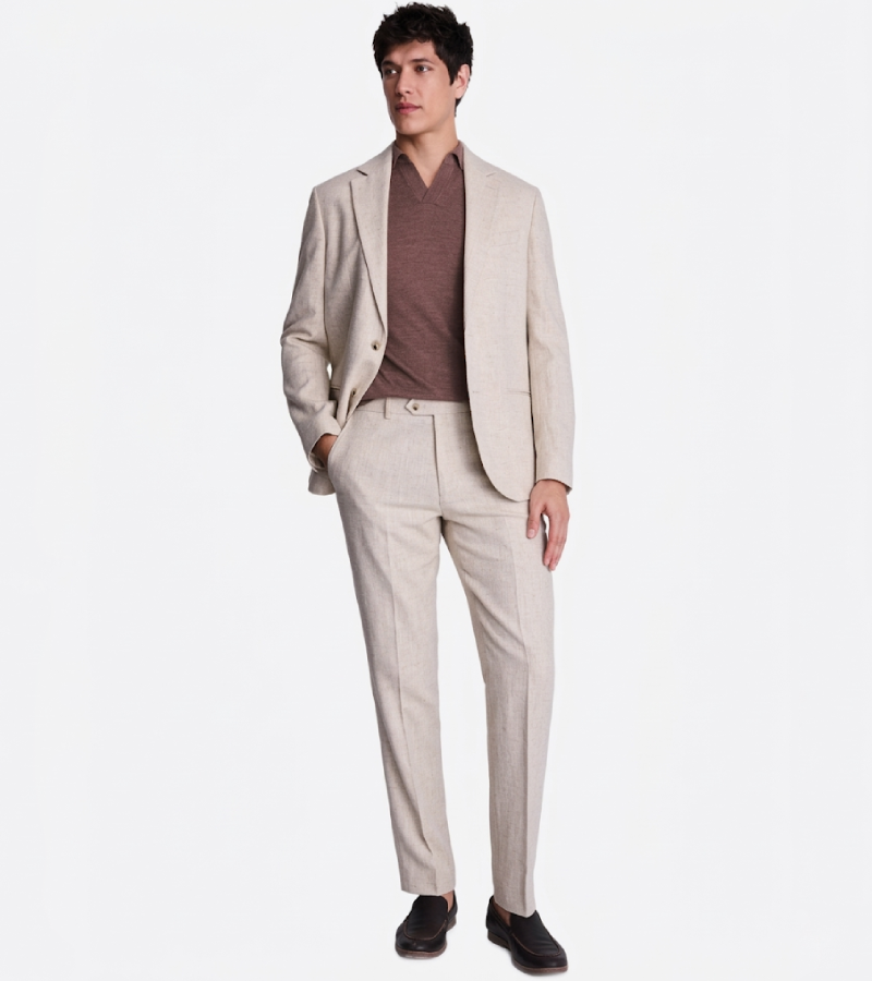 Ashford Herringbone Cotton Cream Suit Front