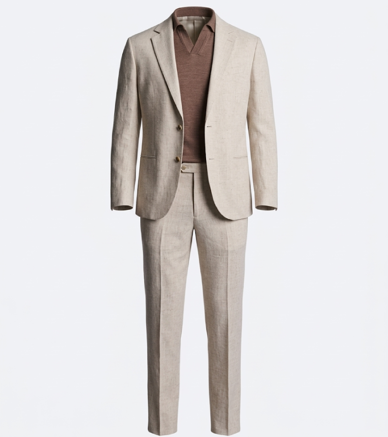 Ashford Herringbone Cotton Cream Suit main