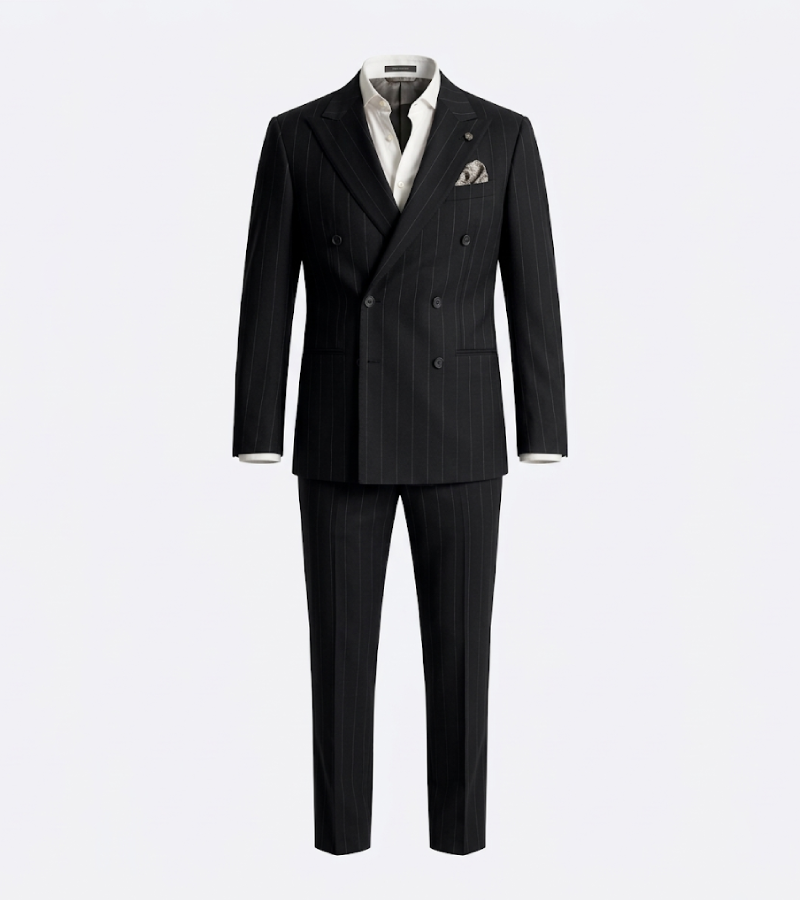 Ashford Pinstripe Cotton Black Suit