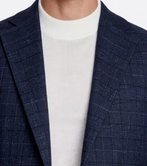 Ashford Plaid Cotton Navy Suit Collar