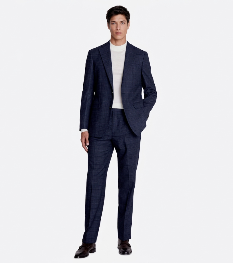 Ashford Plaid Cotton Navy Suit Front