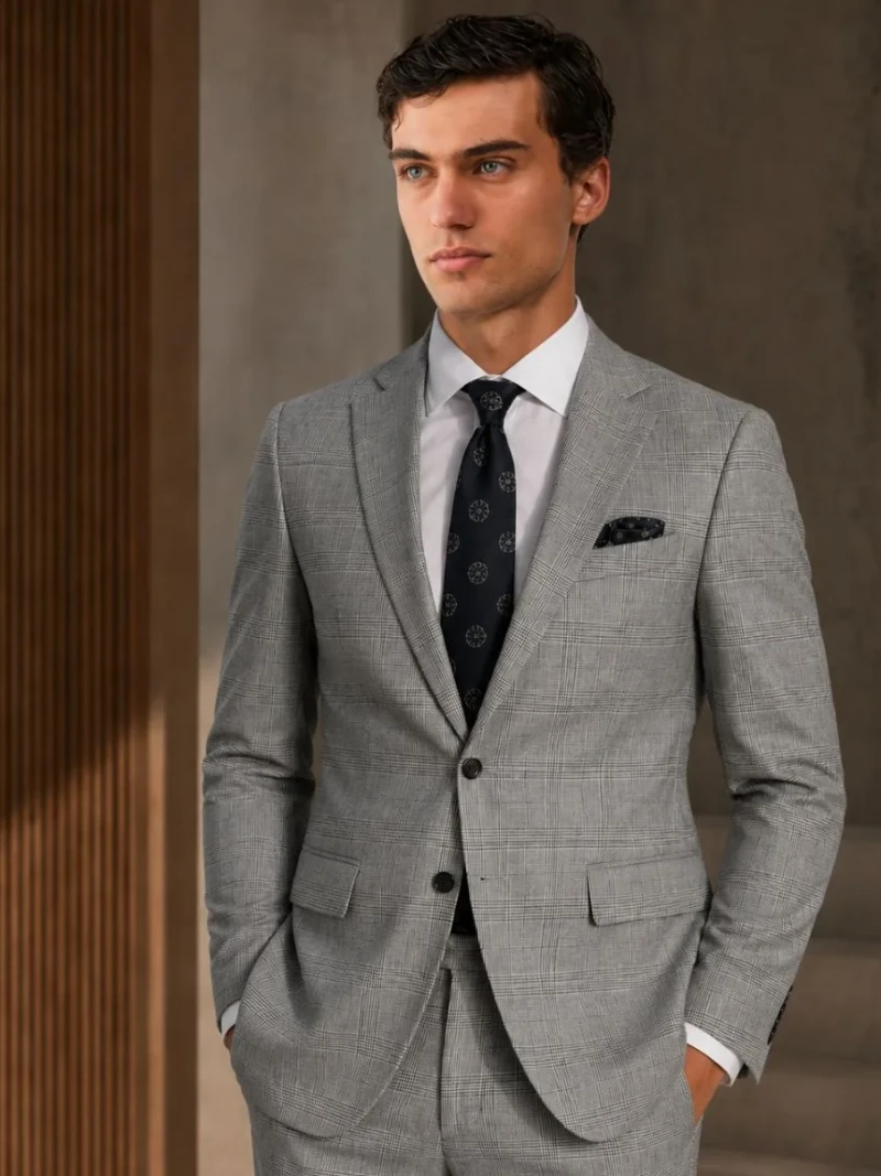 Ashford Plaid Grey Cotton Suit