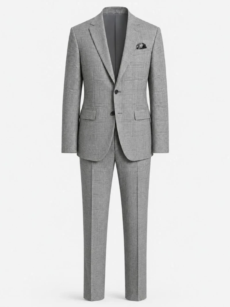 Ashford Plaid Grey Cotton Suit Front View