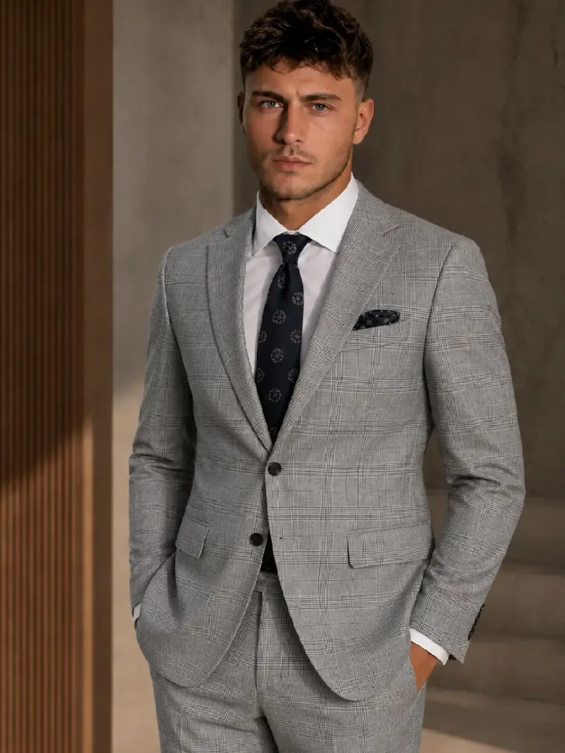 Ashford Plaid Grey Cotton Suit Model