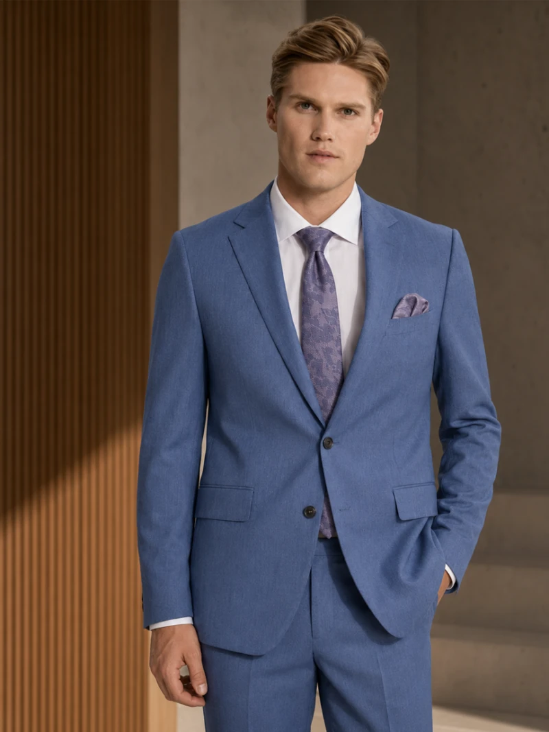 Brighton Blue Cotton Solid Suit