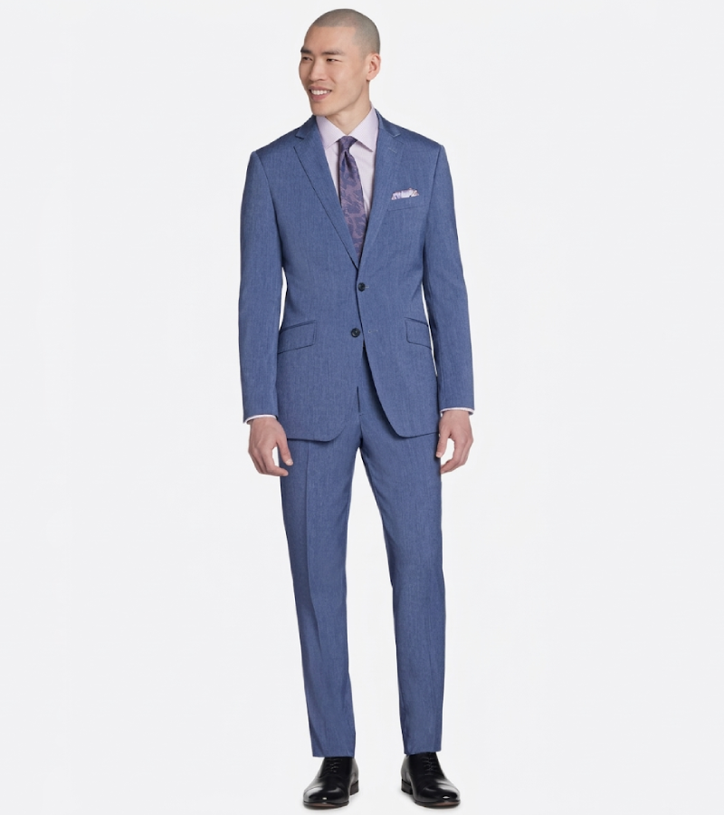 Brighton Blue Cotton Solid Suit Front