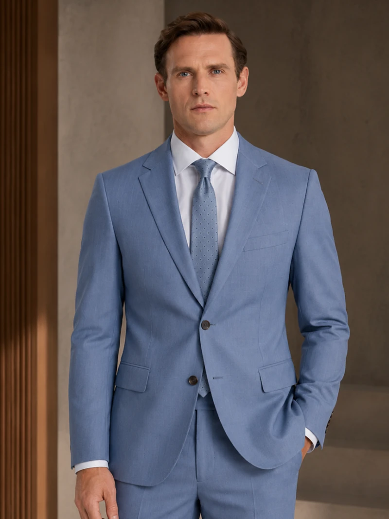 Brighton Blue Solid Cotton Suit