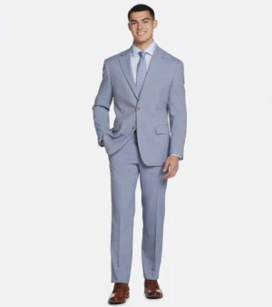 Brighton Blue Solid Cotton Suit Front