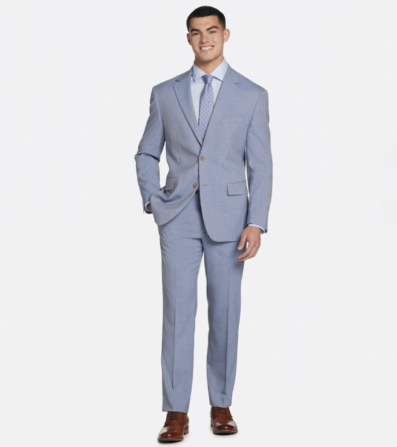 Brighton Blue Solid Cotton Suit Front