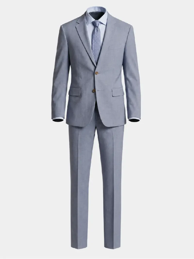 Brighton Blue Solid Cotton Suit Ghost Mannequin