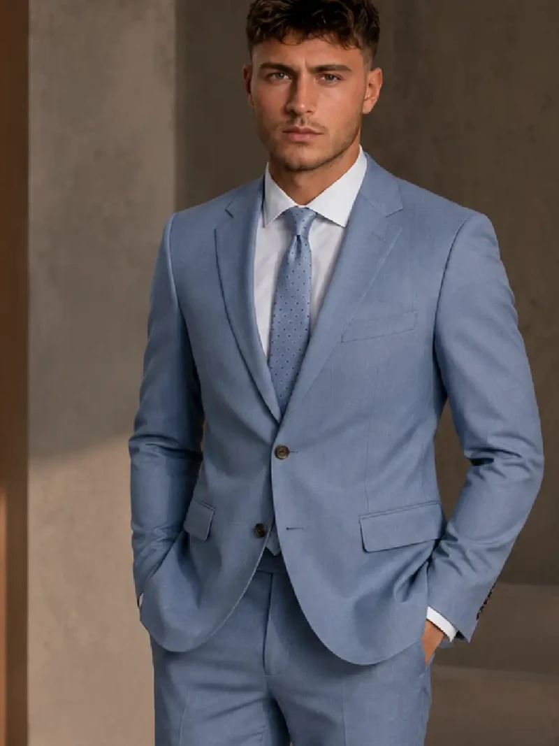 Brighton Blue Solid Cotton Suit Model