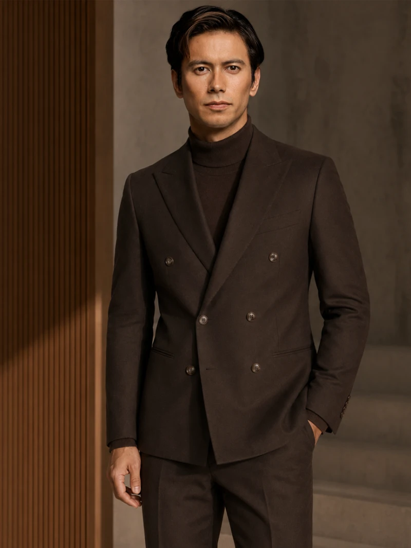 Brighton Cotton Brown Double Breasted Suit