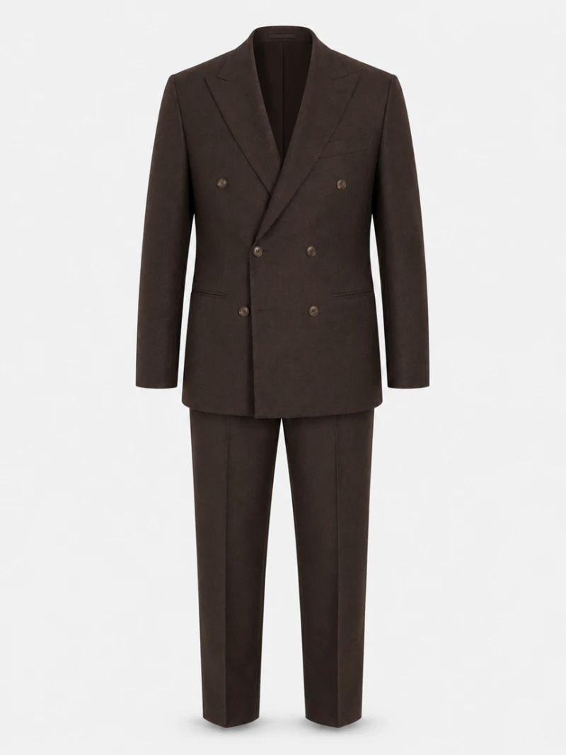 Brighton Cotton Brown Double Breasted Suit Front View