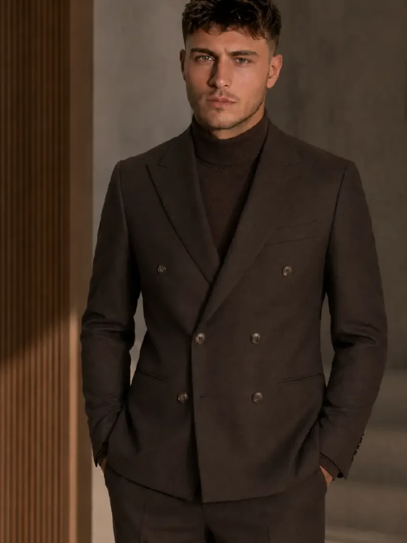 Brighton Cotton Brown Double Breasted Suit Model
