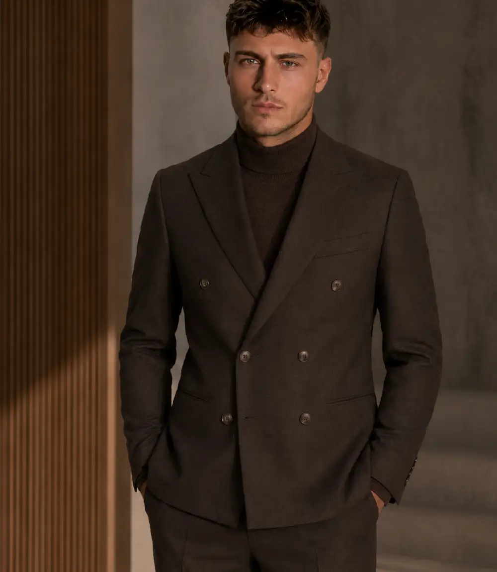Brighton Cotton Brown Double Breasted Suit Model Brighton Cotton Brown Double Breasted Suit Model