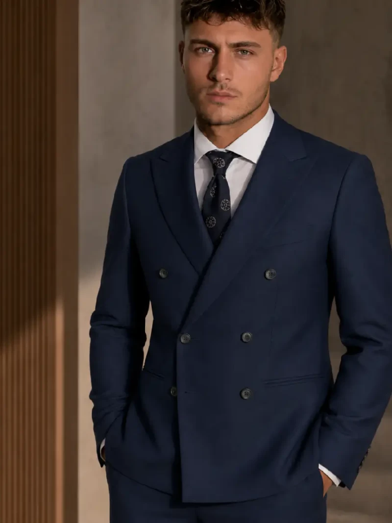 Brighton Cotton Navy Solid Double Breated Suit Model