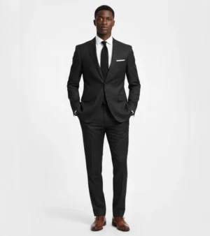 Brighton Cotton Solid Black Suit Front