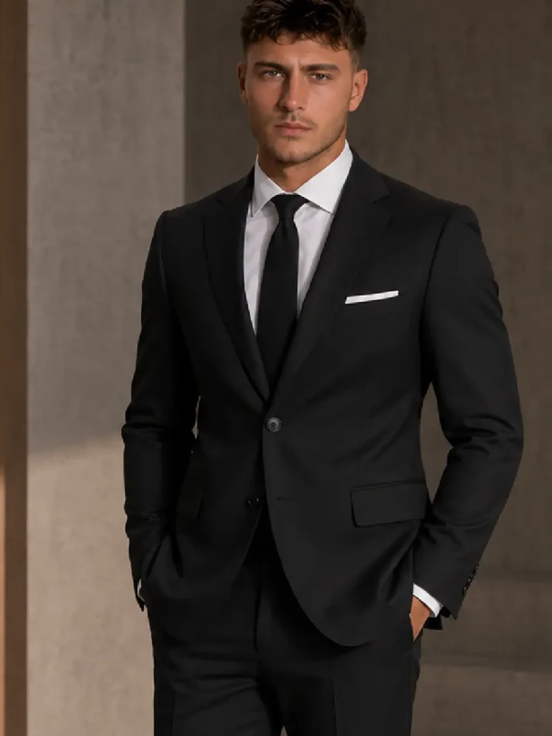 Brighton Cotton Solid Black Suit Model