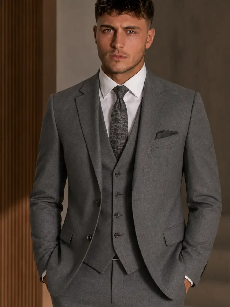 Brighton Cotton Solid Grey Suit Model