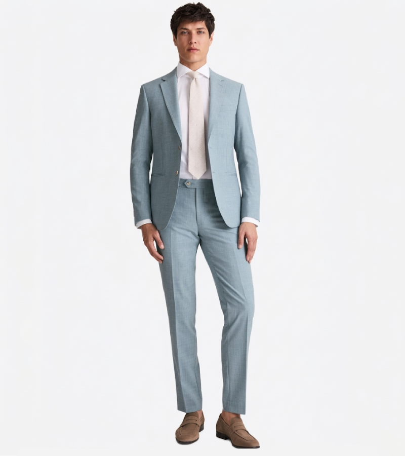 Brighton Cotton Solid Sky Blue Suit Front