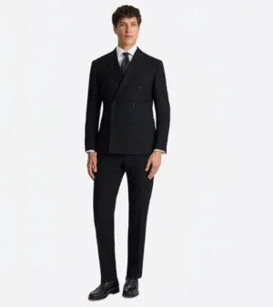 Brighton Light Grey Solid Cotton Suit Black Front