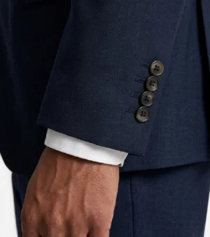Brighton Light Grey Solid Cotton Suit Cuff Navy