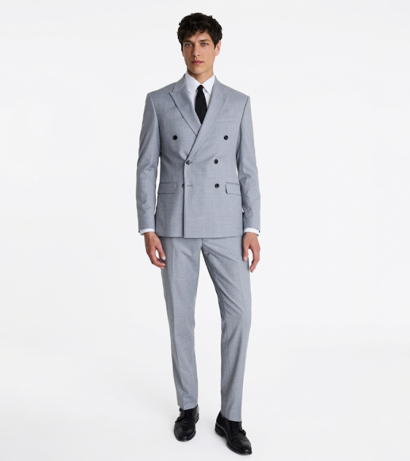 Brighton Light Grey Solid Cotton Suit Front